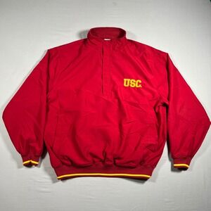 Vintage USC Trojans Mens M Red Quarter Zip Windbreaker Jacket NCAA Campus‎ Drive
